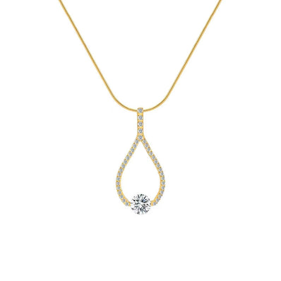 Beautiful Gold 1 ct Solitaire Pave Larme Pendant Necklace