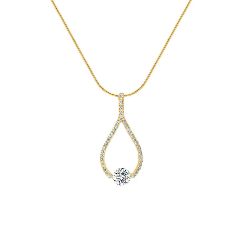 Beautiful Gold 1 ct Solitaire Pave Larme Pendant Necklace