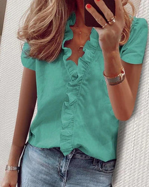 Chic Short Sleeved Ruffle Top