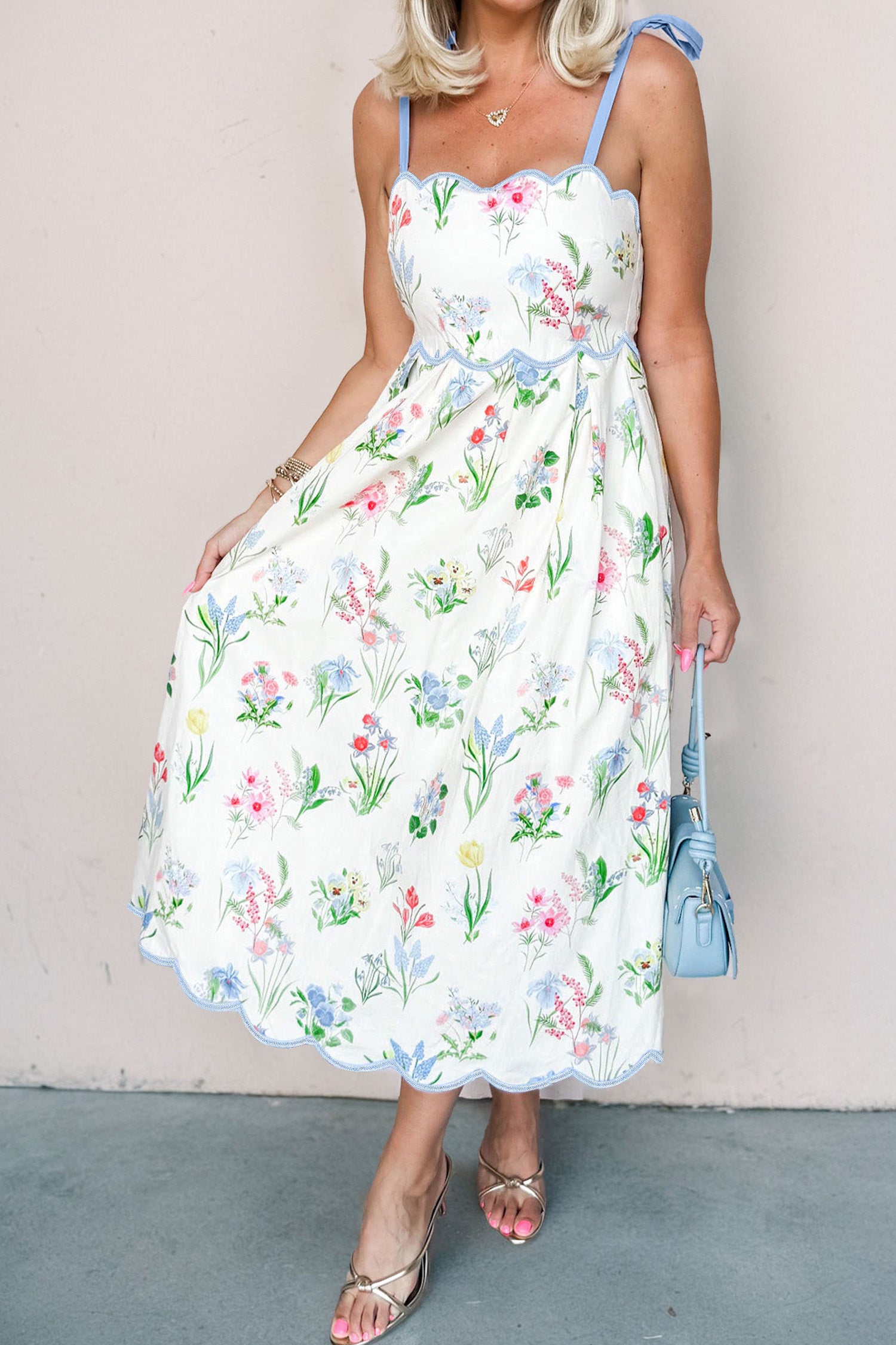 Summer Bloom Midi Dress With Scalloped Embroidered Hem