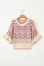 Wavy stripe crochet sweater with ruffle sleeves