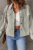 Solid Corduroy Raw Hem Cropped Jacket