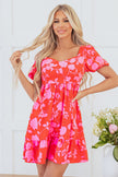 Sweetheart Neck Bubble Sleeve Ruffle Dress