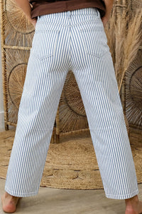 Striped High Waist Barrel Leg Jeans