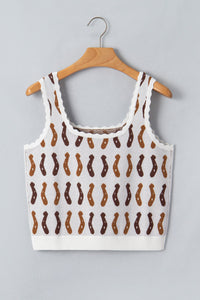 Scalloped Neckline Western Cropped Sweater