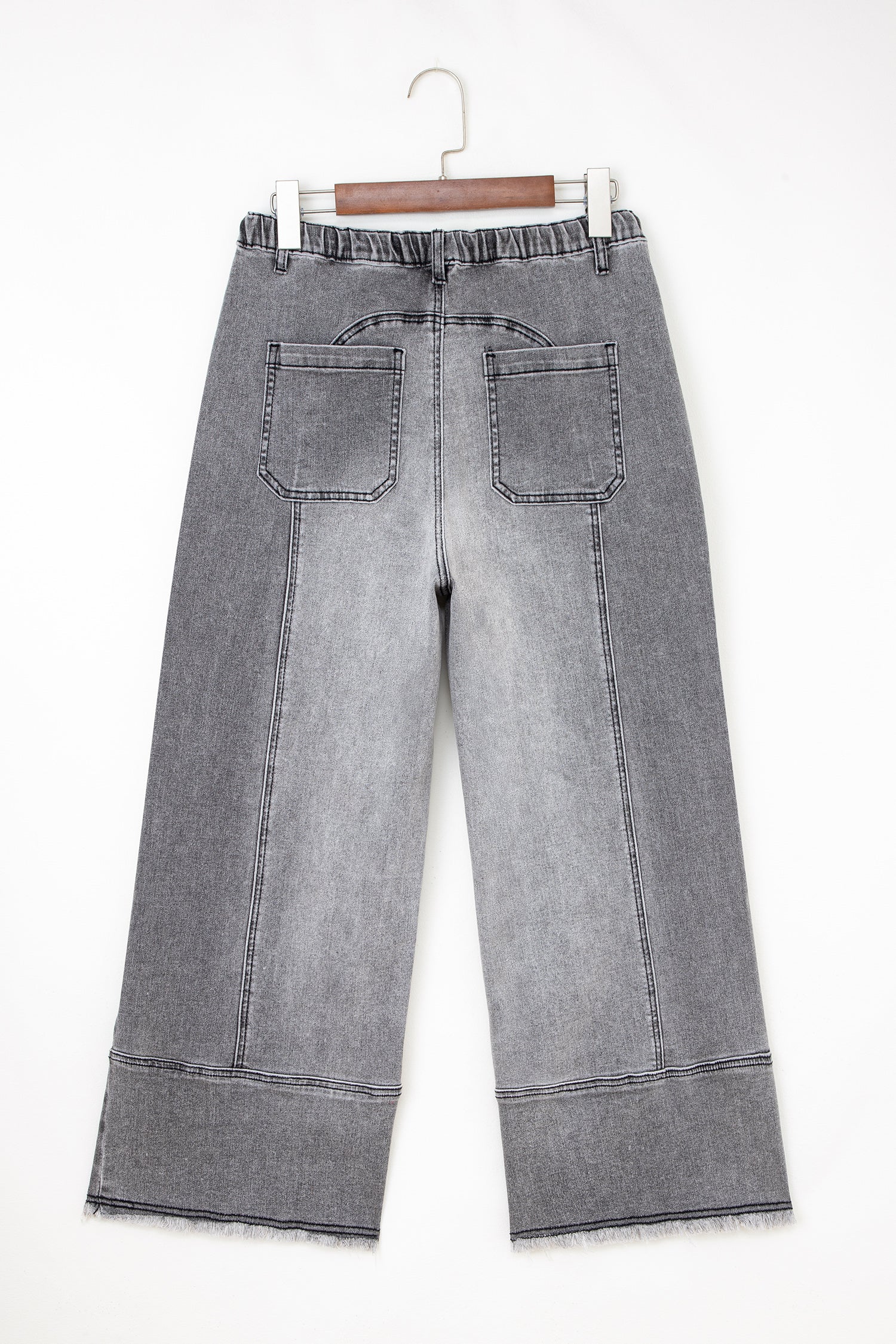 Raw Hem Denim Drawstring Wide Leg Pants