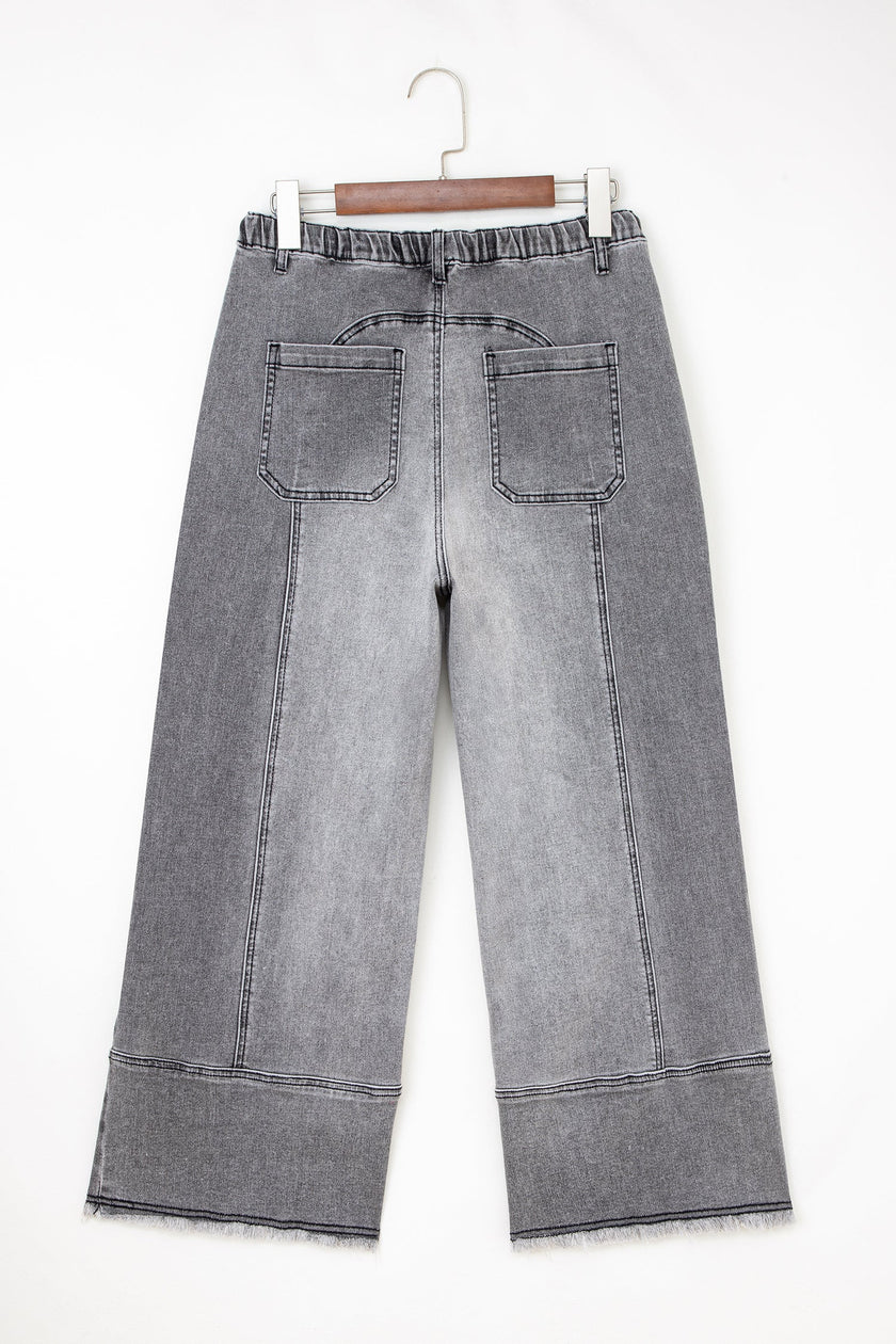 Raw Hem Denim Drawstring Wide Leg Pants