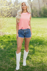 Striped textured-knit sleeveless sweater top