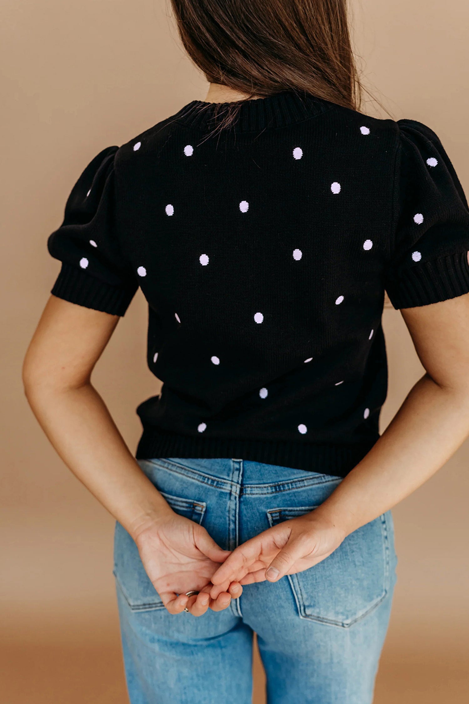Adorable Polka Dot Bubble Sleeve Sweater
