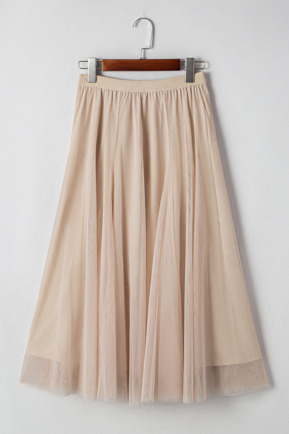 Solid tulle mesh overlay flared skirt