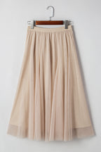 Solid tulle mesh overlay flared skirt