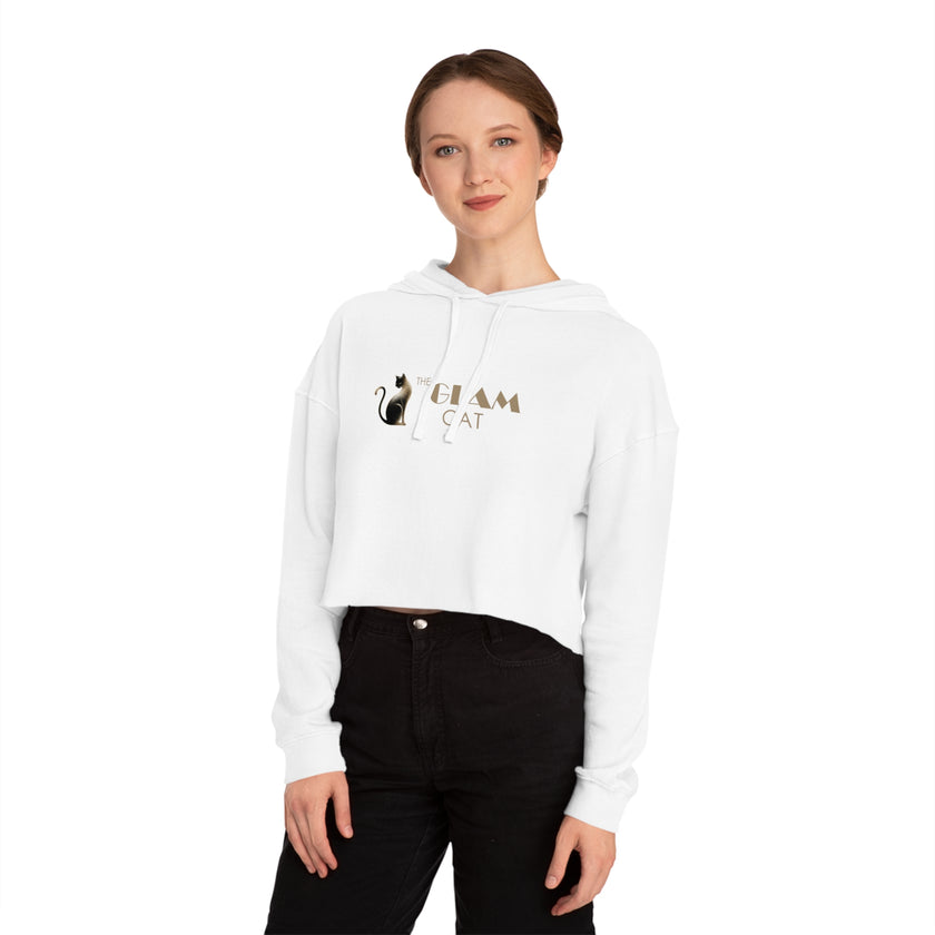 The Glam Cat Designer Women's Cropped Hooded Sweatshirt