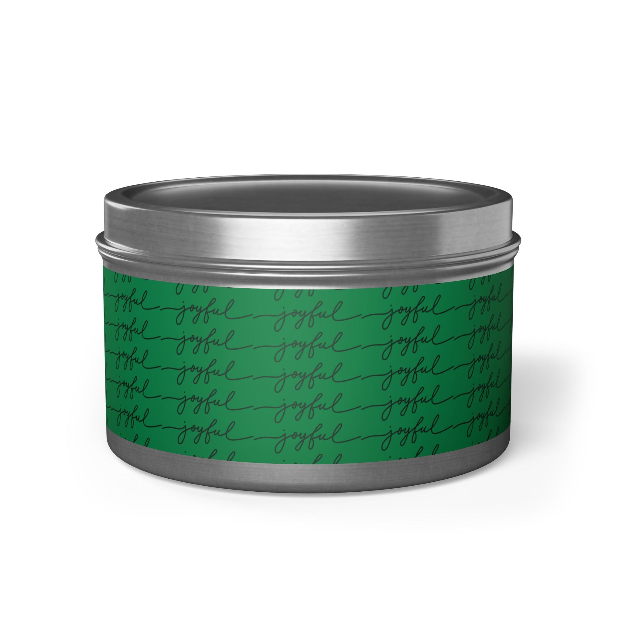 Eco-Friendly Green 'Joyful' Script Scented Tin Candle