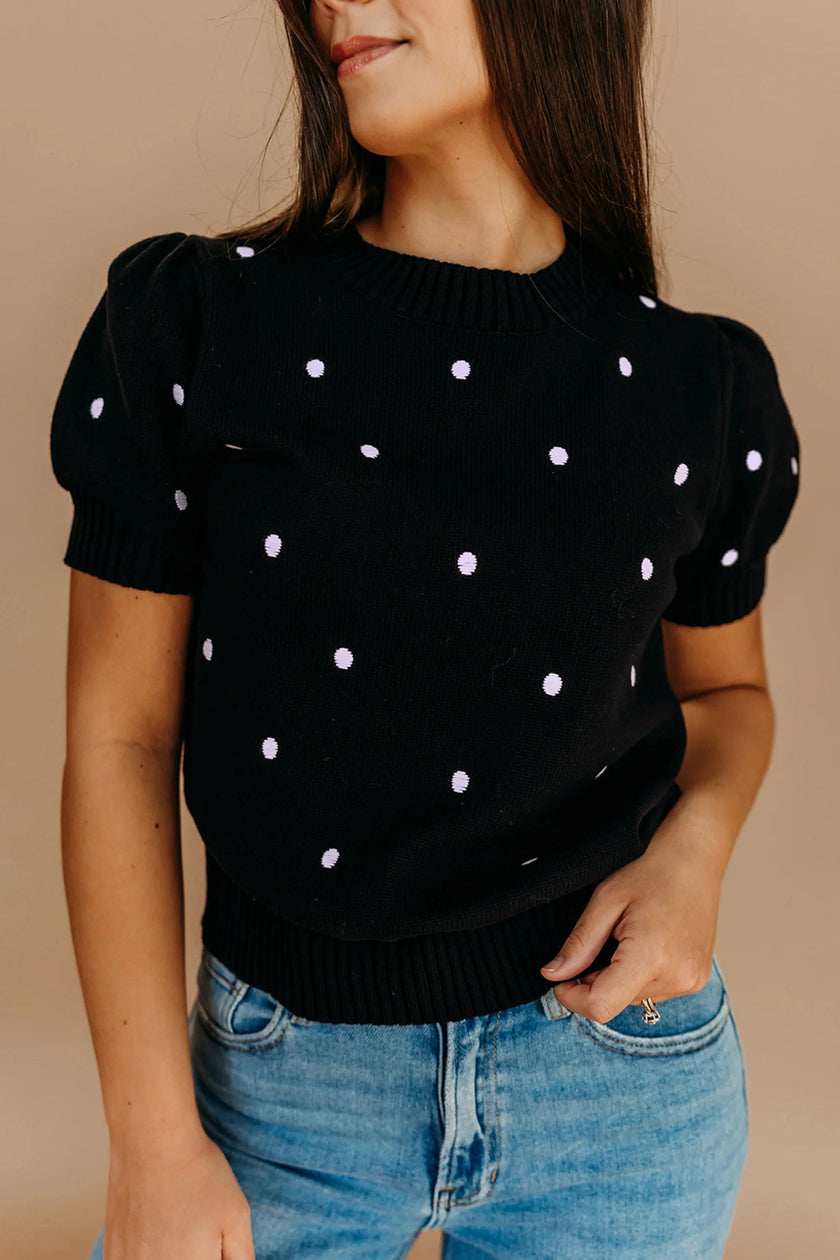 Adorable Polka Dot Bubble Sleeve Sweater