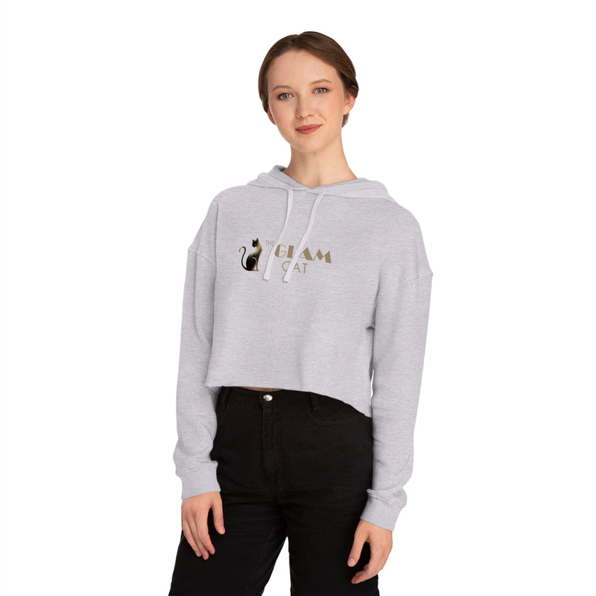 The Glam Cat Designer Women's Cropped Hooded Sweatshirt