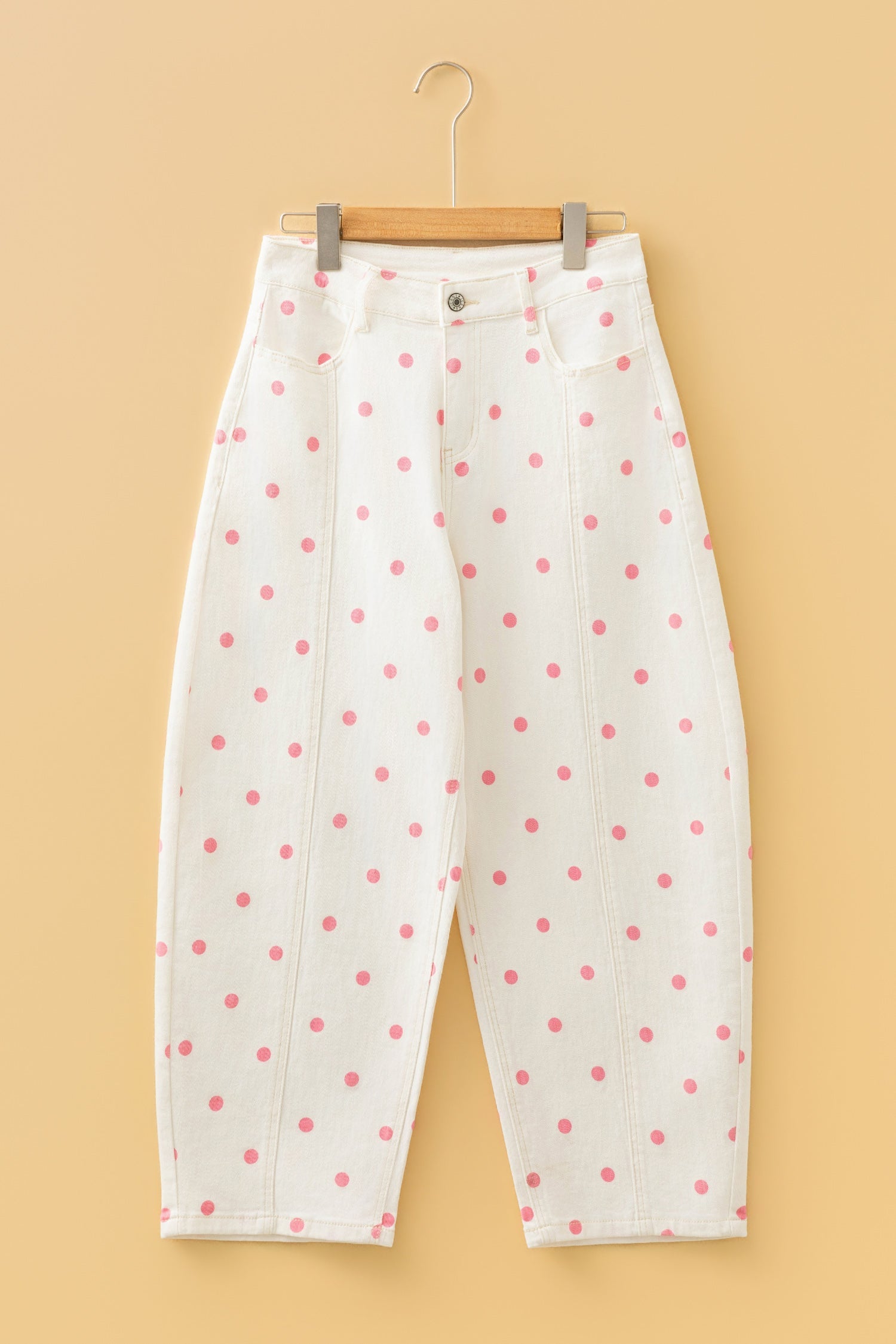 Polka Dot Tailored-Seam Barrel Jeans