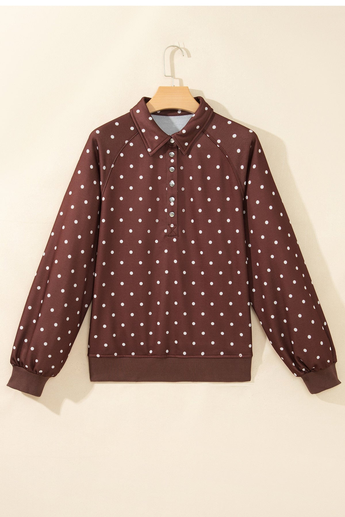 Polka dot pullover sweatshirt with metal-button collar
