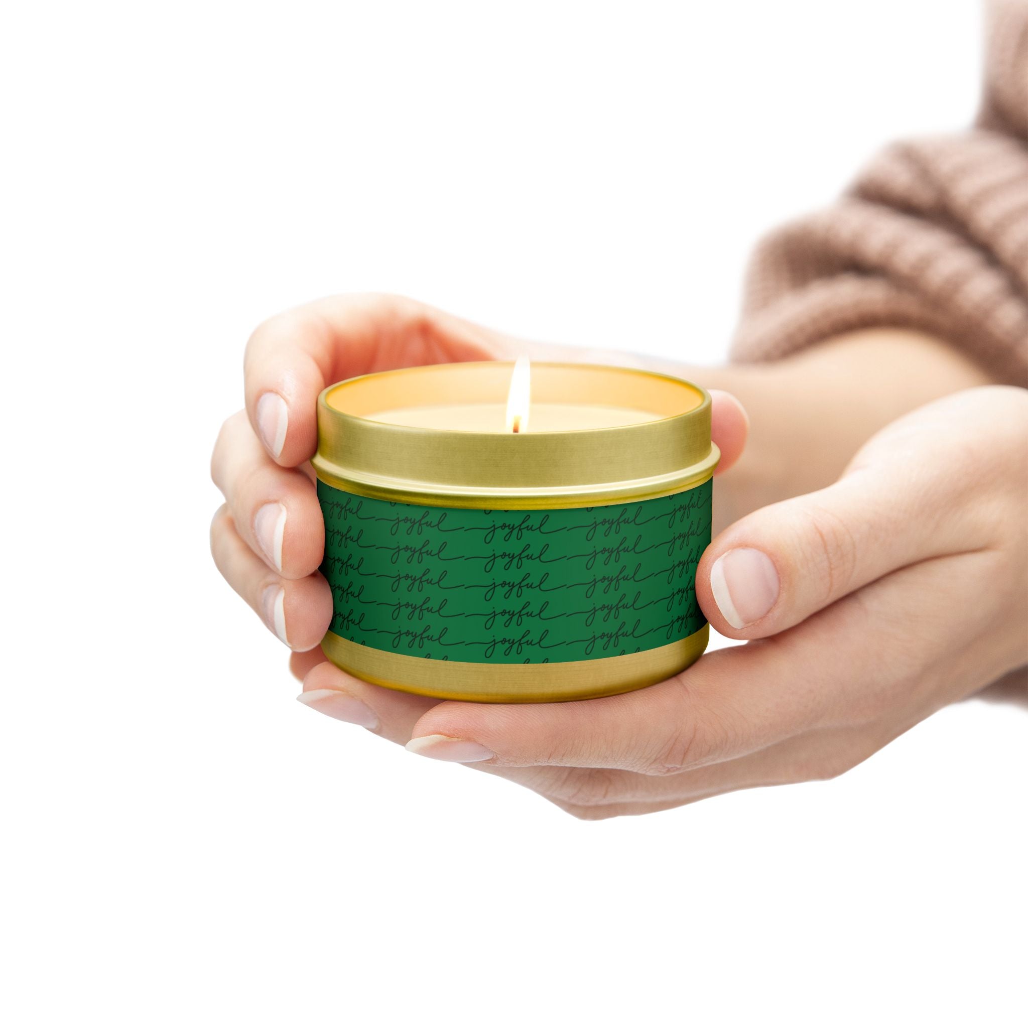 Eco-Friendly Green 'Joyful' Script Scented Tin Candle