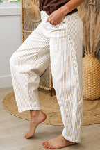 Striped high-waist barrel-leg jeans