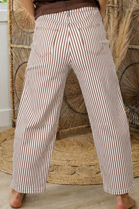 Striped High Waist Barrel Leg Jeans
