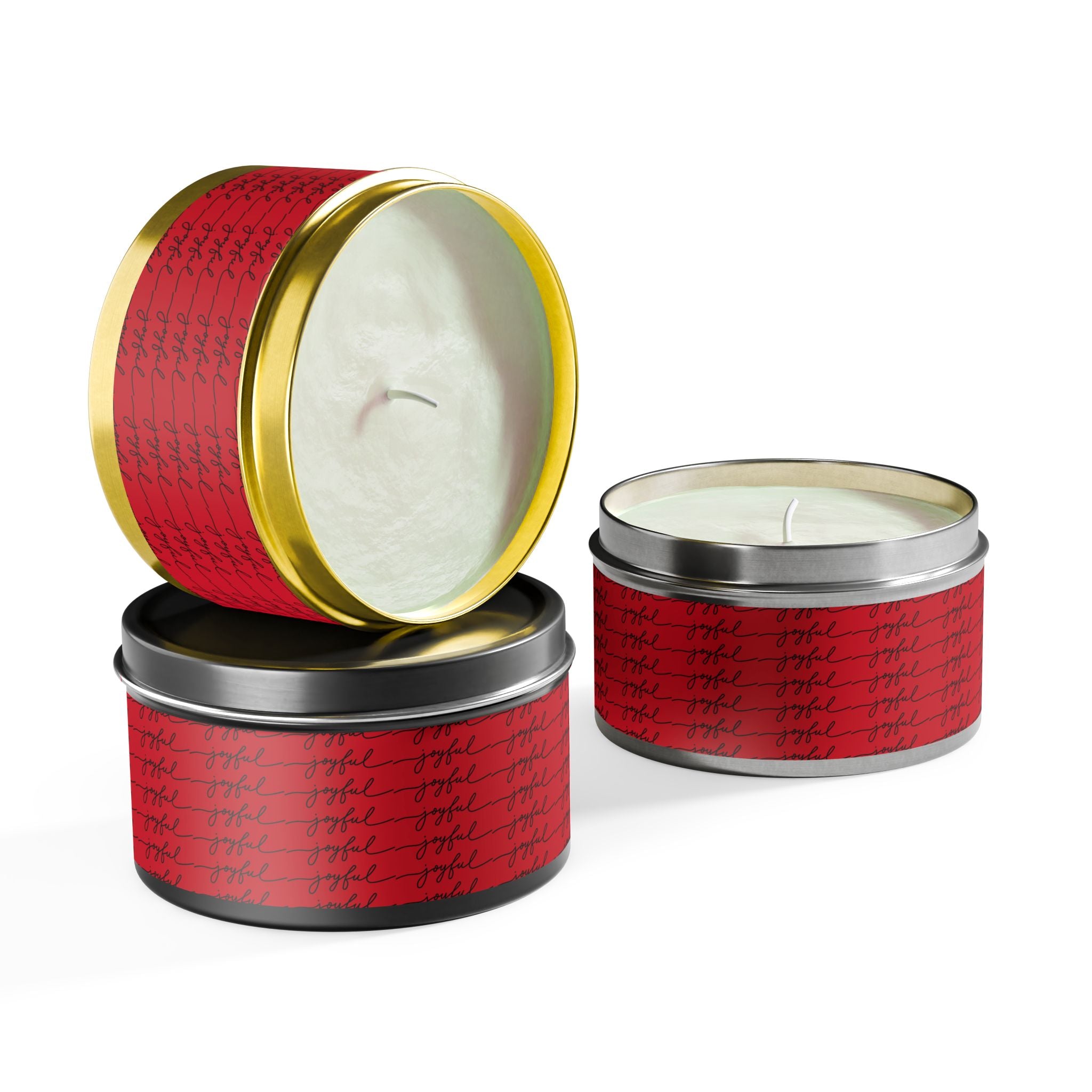 Eco-Friendly Red 'Joyful' Script Scented Tin Candle