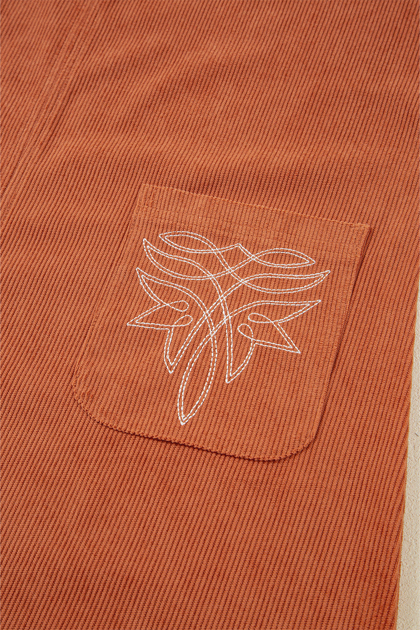 Western Corduroy Embroidered Patch Pocket Dress