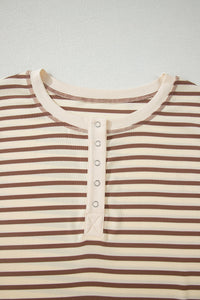 Stripe Cap Sleeve Henley Top & Shorts Set