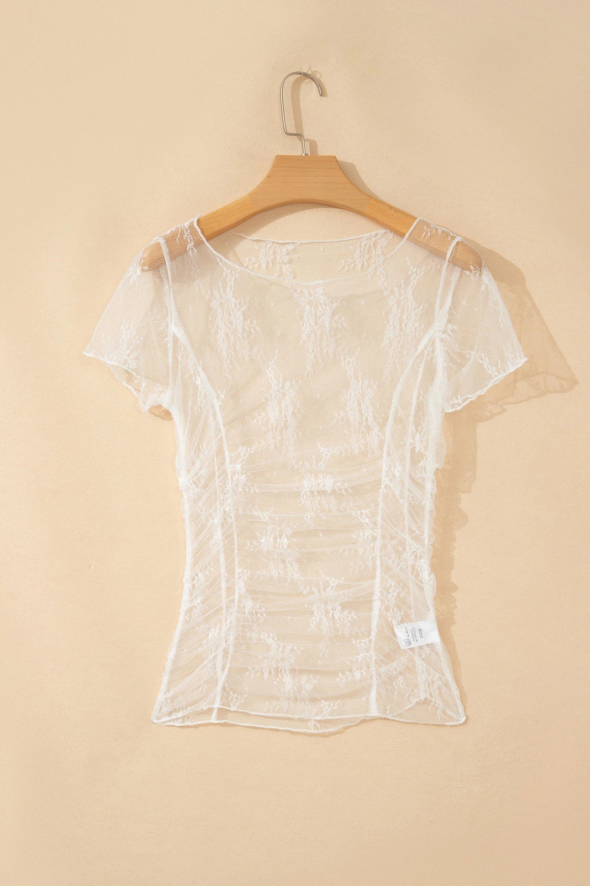 Floral lace sheer mesh top with ruched front