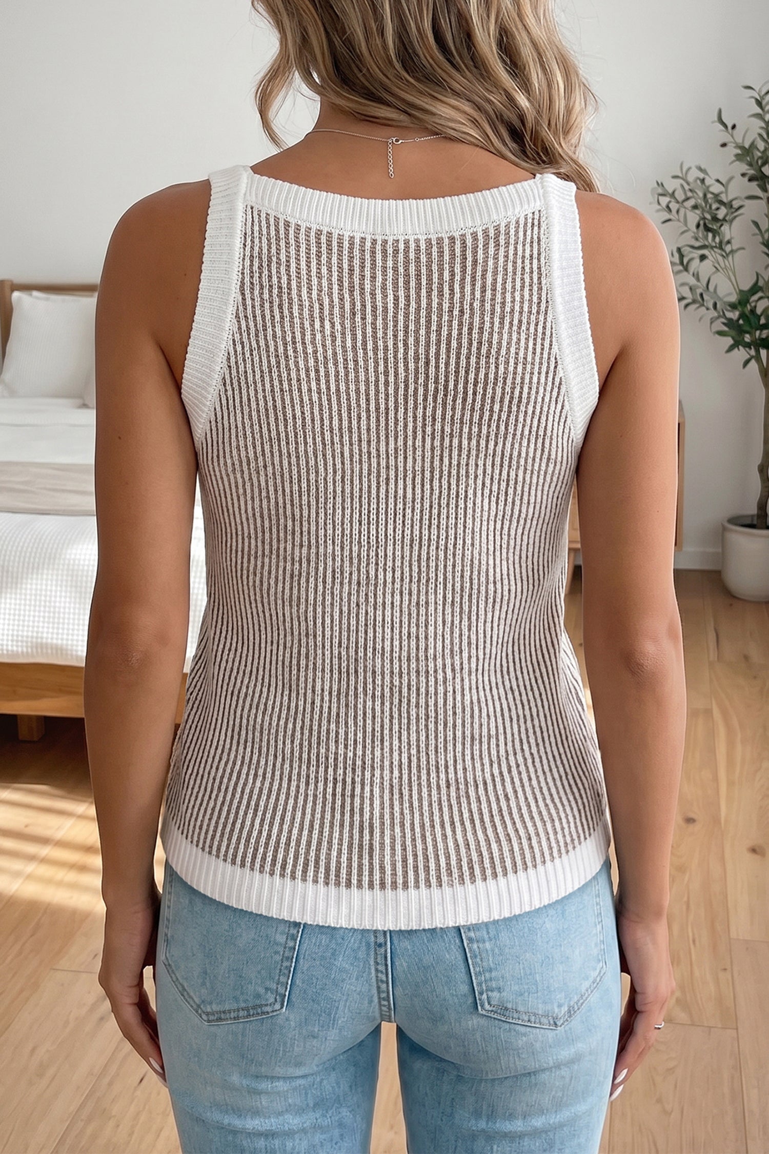 The Refined Contrast Trim Ribbed Knit Tank