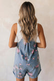 Adorable Denim Floral Print Short Overalls