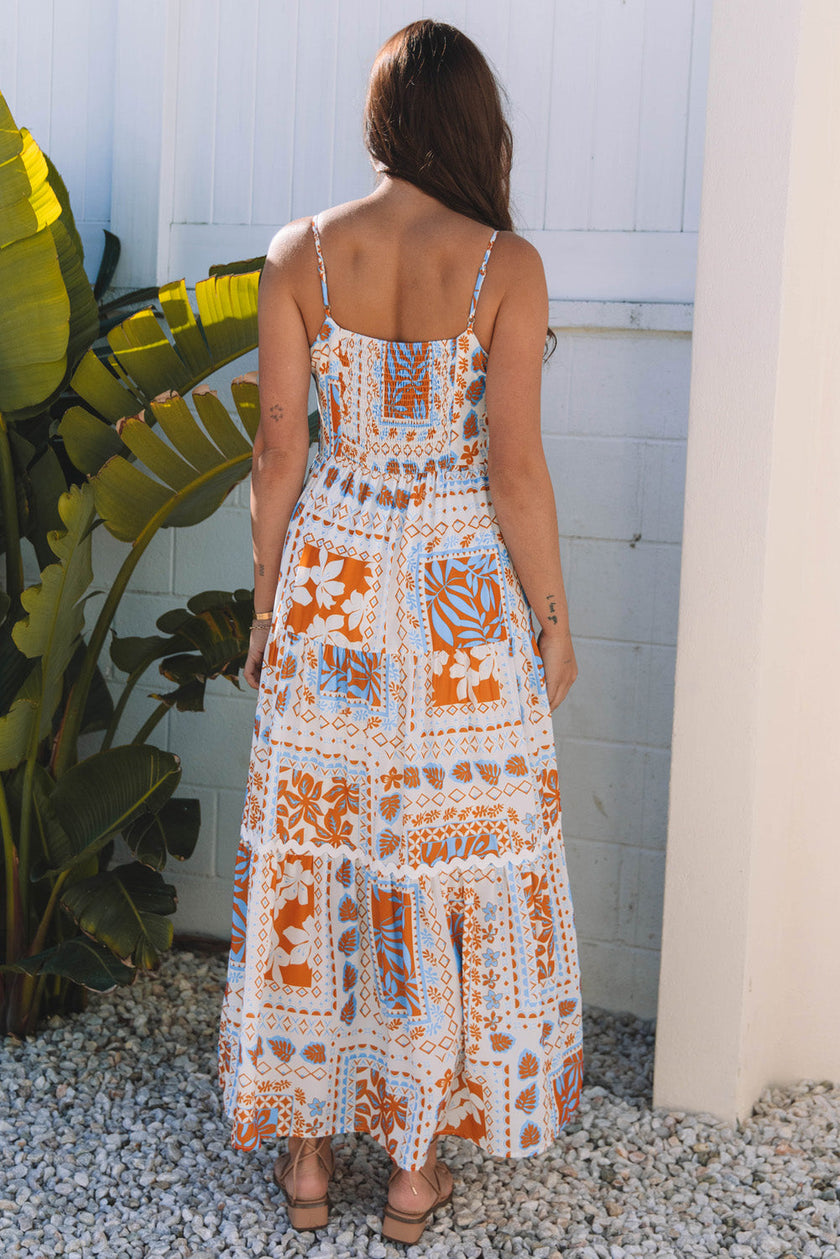 Floral Ricrac Trim Spaghetti Strap Dress