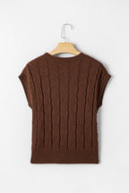 Cable knit textured crew-neck short-sleeve sweater