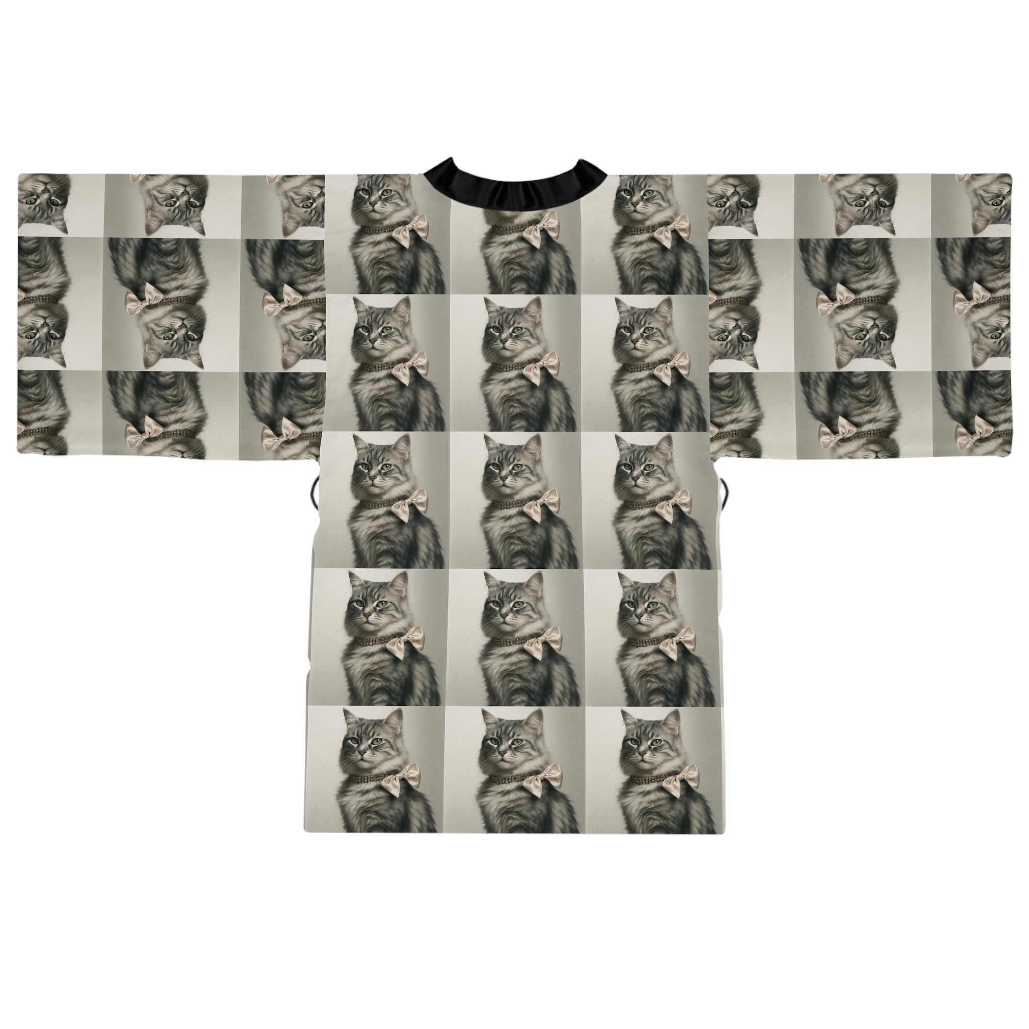 Glamourous Cat Pattern Long Sleeve Kimono Robe