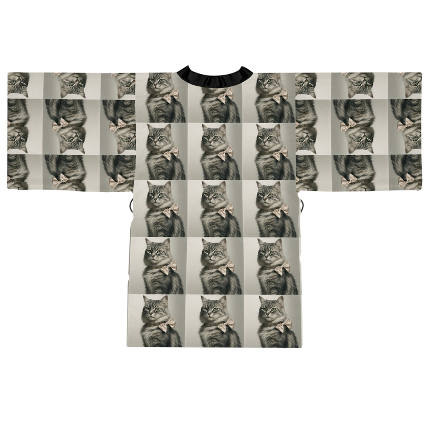 Glamourous Cat Pattern Long Sleeve Kimono Robe