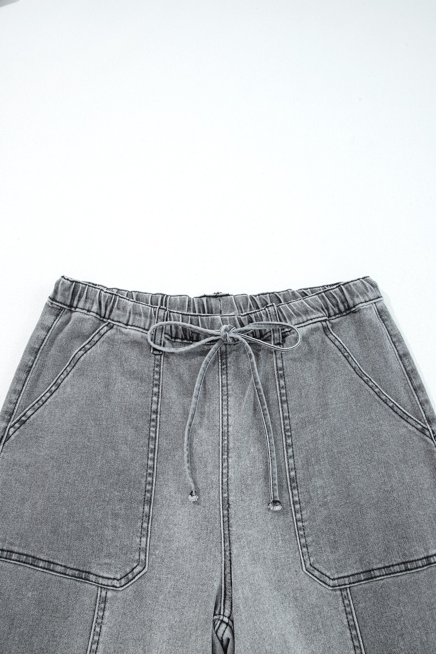 Raw Hem Denim Drawstring Wide Leg Pants