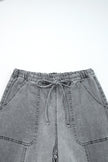 Raw Hem Denim Drawstring Wide Leg Pants
