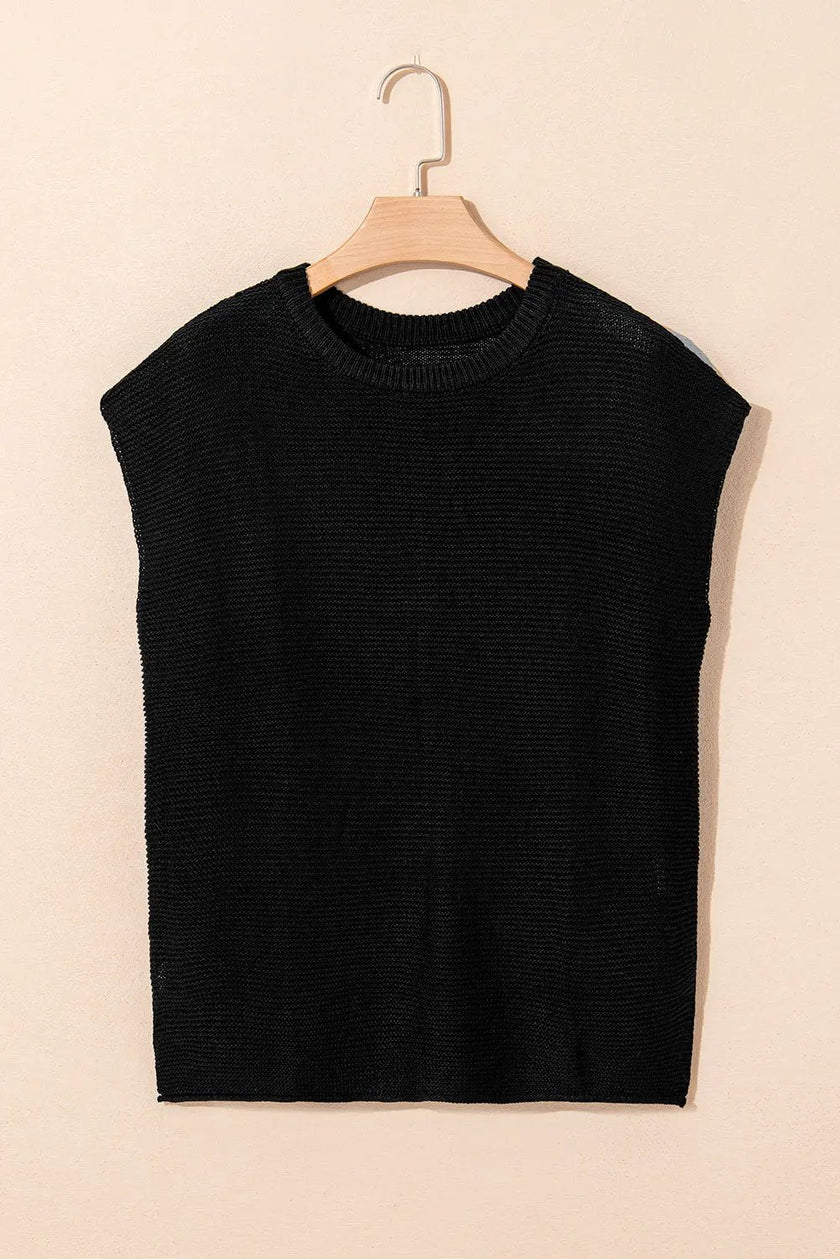 Women's Sweater Tee - Side Slits Short Sleeve - Casual Top