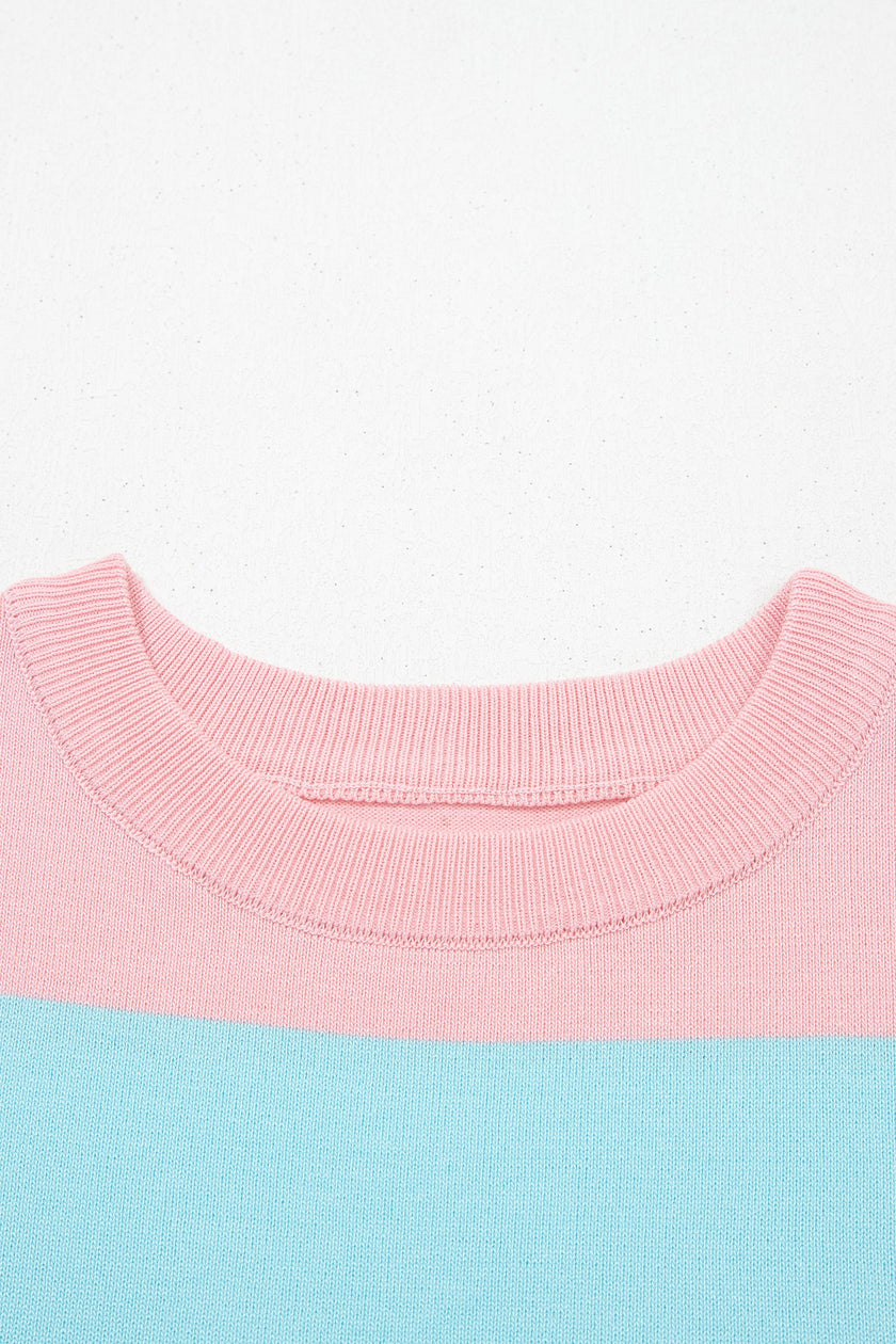 Stripe Colorblock Knitted Short Sleeve T-Shirt