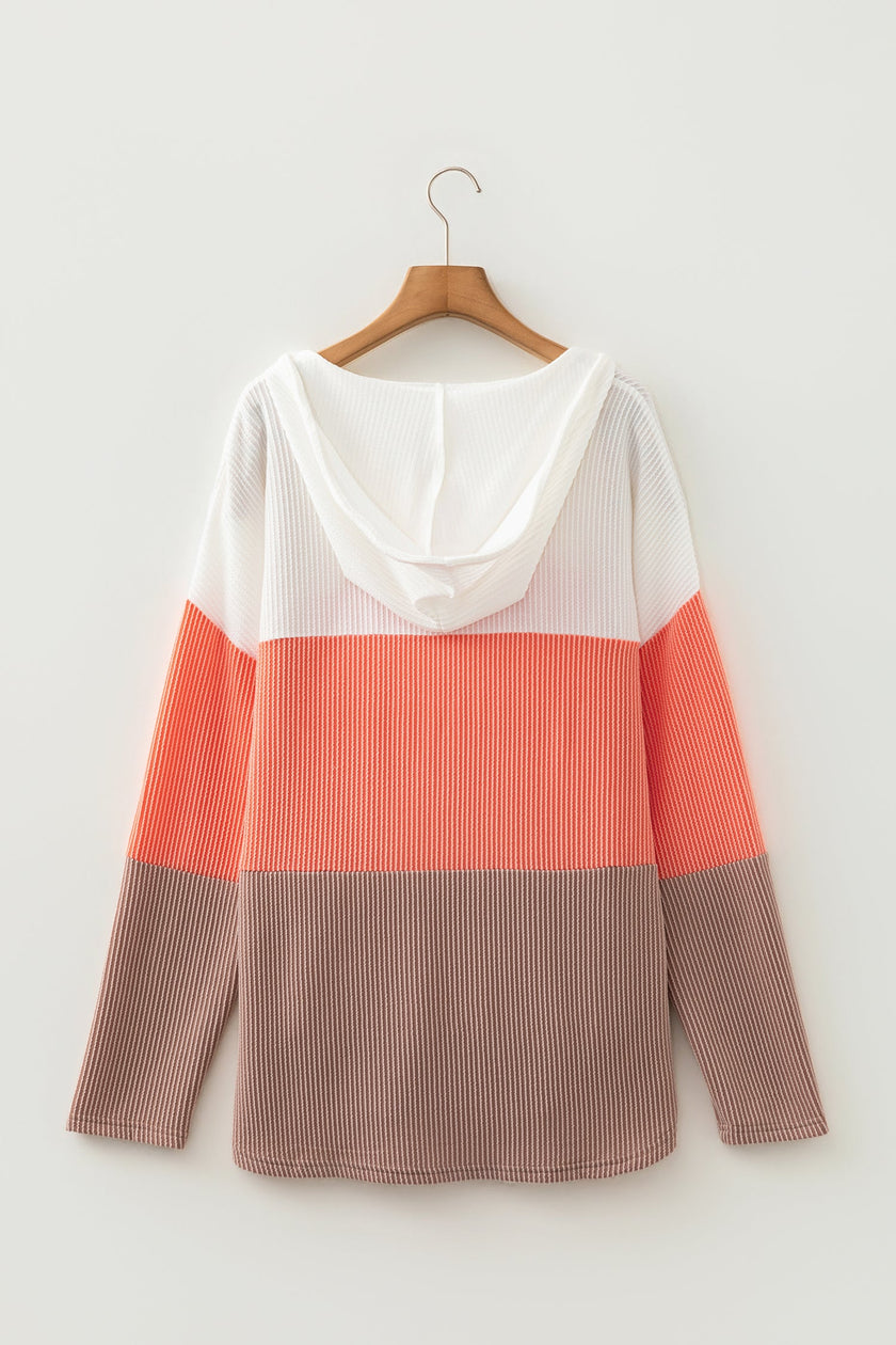 Colorblock Ribbed Hoodie Pullover