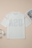USA Corded Knit Short Sleeve Graphic Top