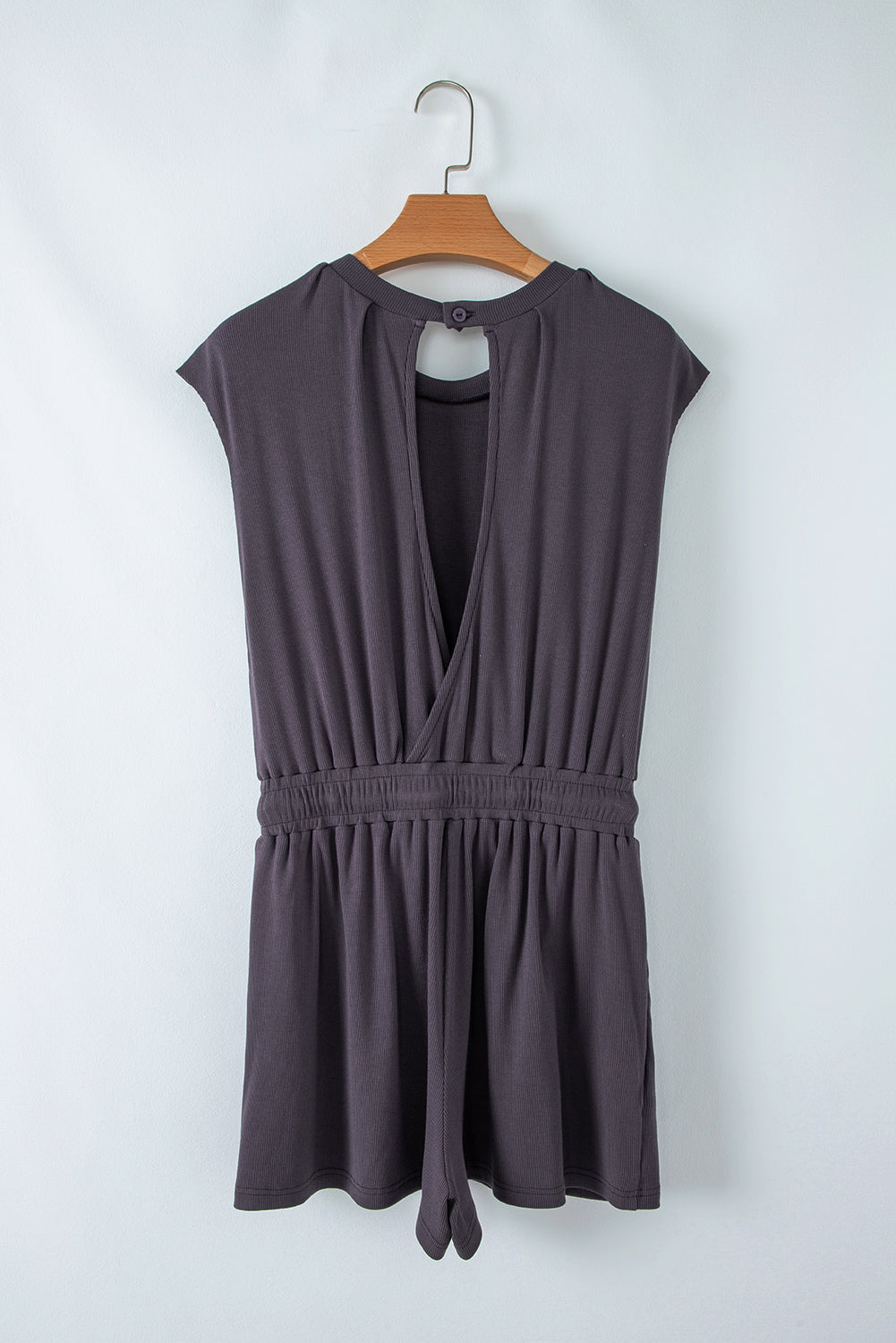 Solid Open-Back Cap Sleeve Knit Romper