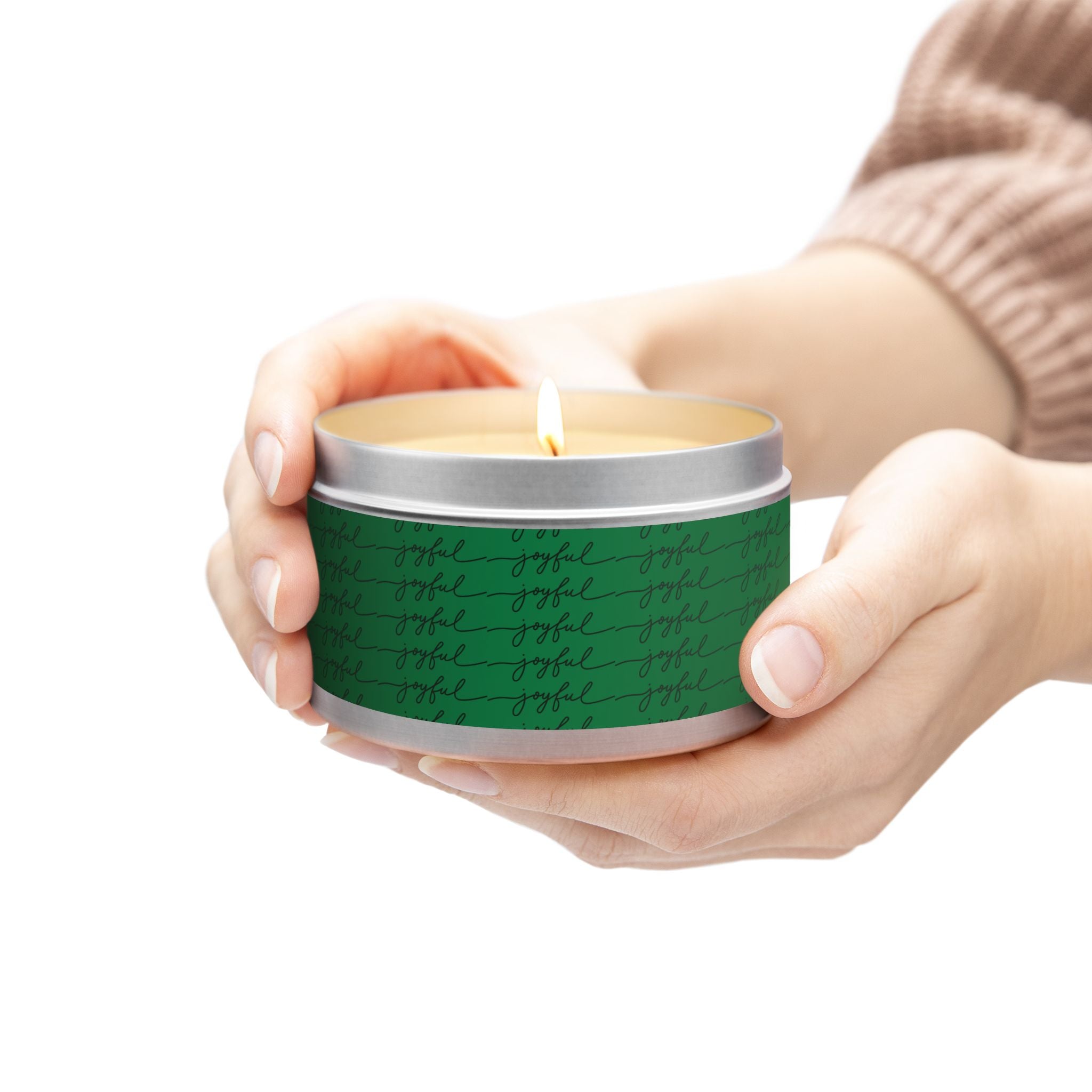 Eco-Friendly Green 'Joyful' Script Scented Tin Candle