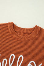 Hello Pumpkin Crewneck Sweater — Flamingo neckline and lettering detail