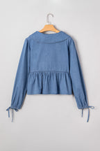 Denim peplum top with balloon sleeves