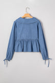 Denim Lapel Collar Balloon Sleeve Peplum Top