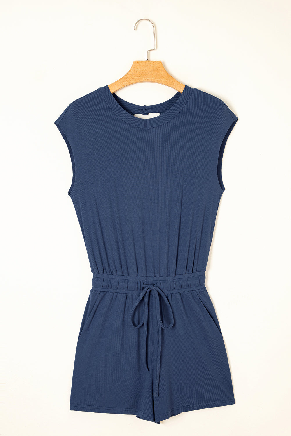 Solid Open-Back Cap Sleeve Knit Romper