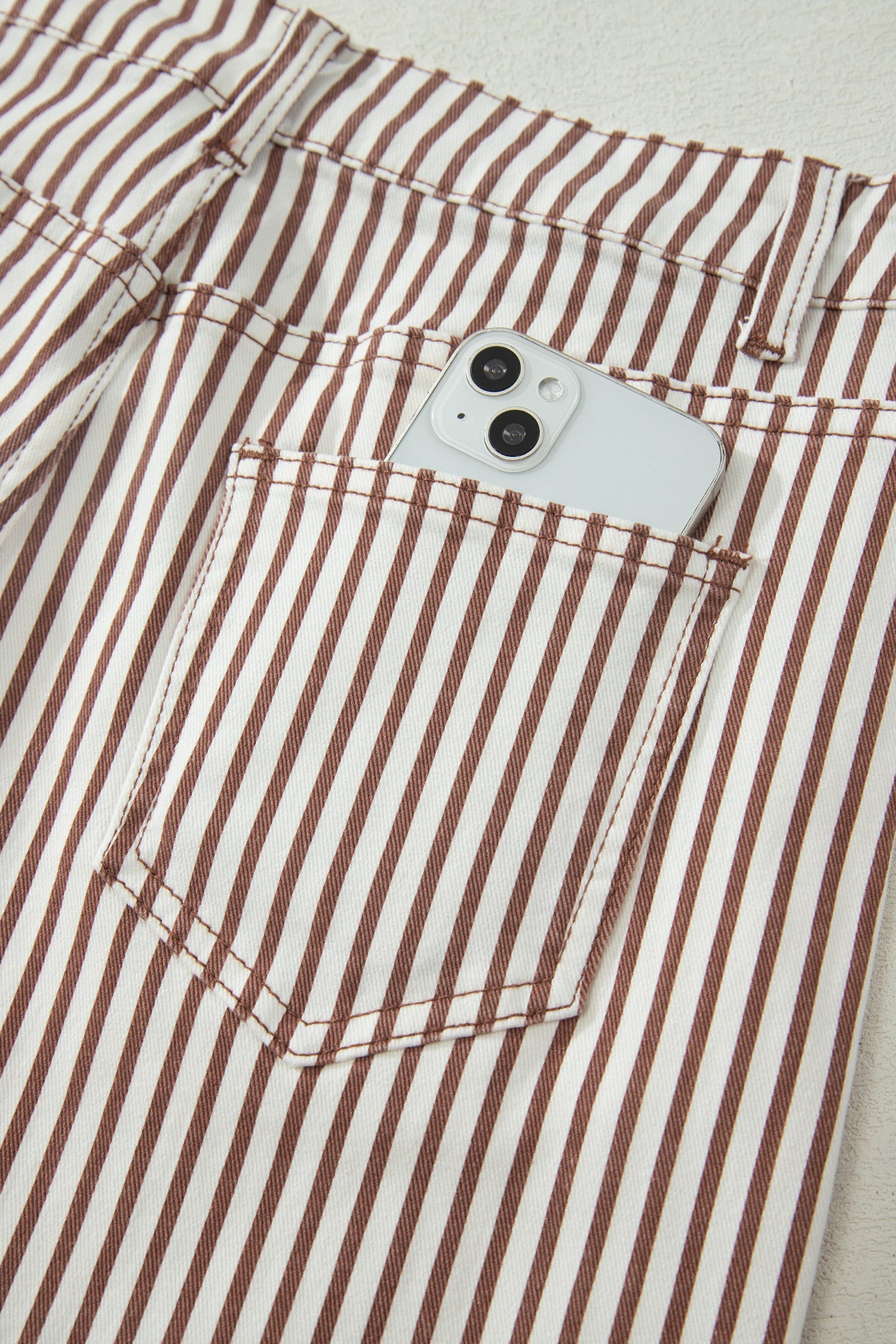 Striped High Waist Barrel Leg Jeans