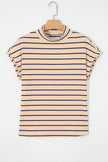 Stripe Mock Neck Short Sleeve Loose Top