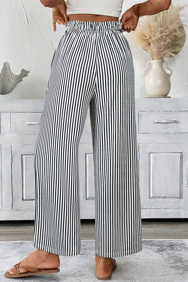 Stripe Tied High Waist Straight Leg Pants