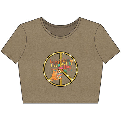 ‘In My Defense I Ran Out of Coffee’ Retro Cat Graphic Cropped Tee